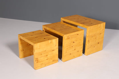 Stylish Art Deco design side tables cult birch set of 3 