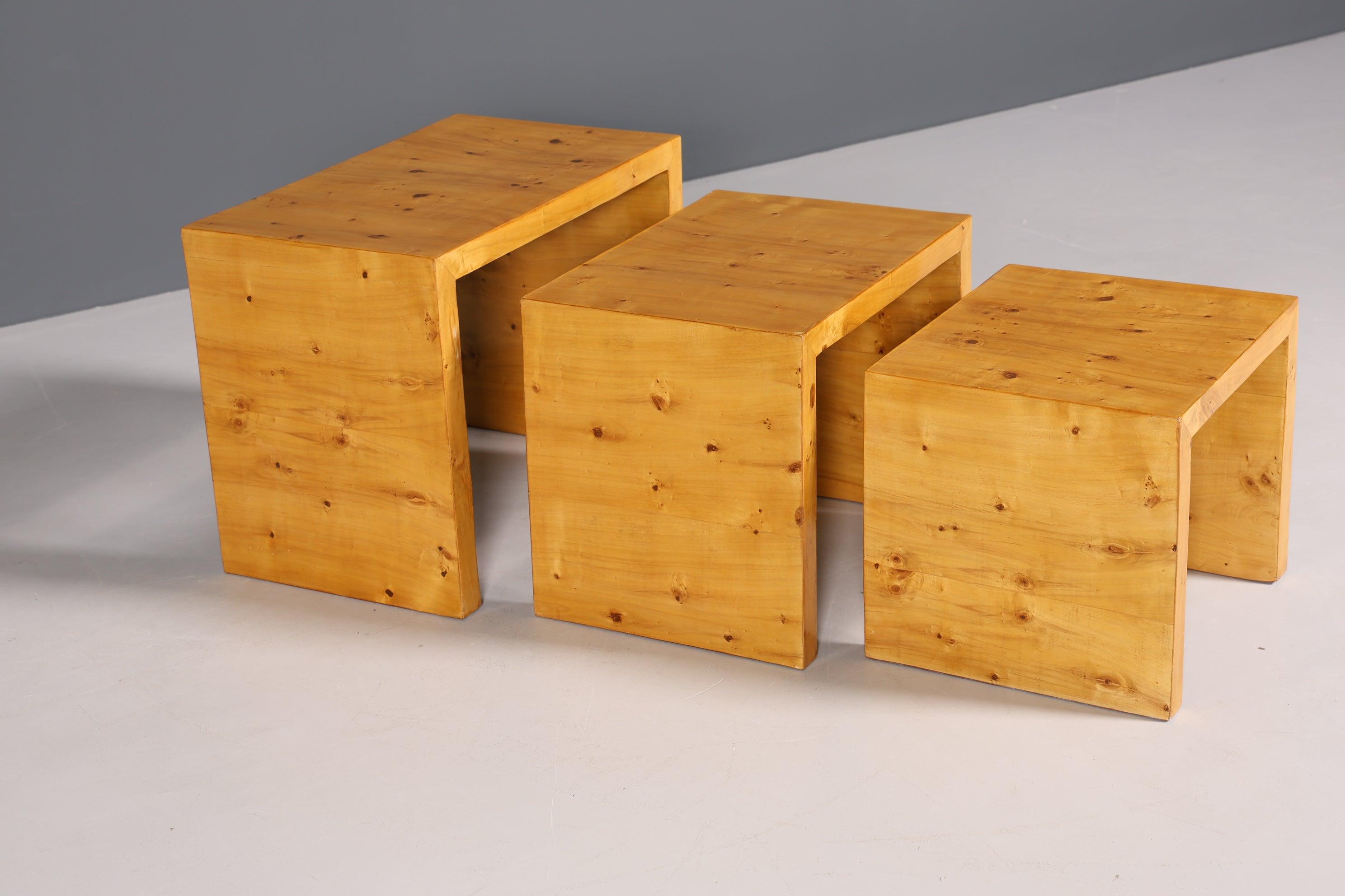 Stylish Art Deco design side tables cult birch set of 3 