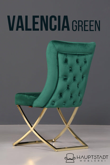 Edler Chesterfield Esszimmerstuhl &quot;Valencia&quot; in Grün Gold