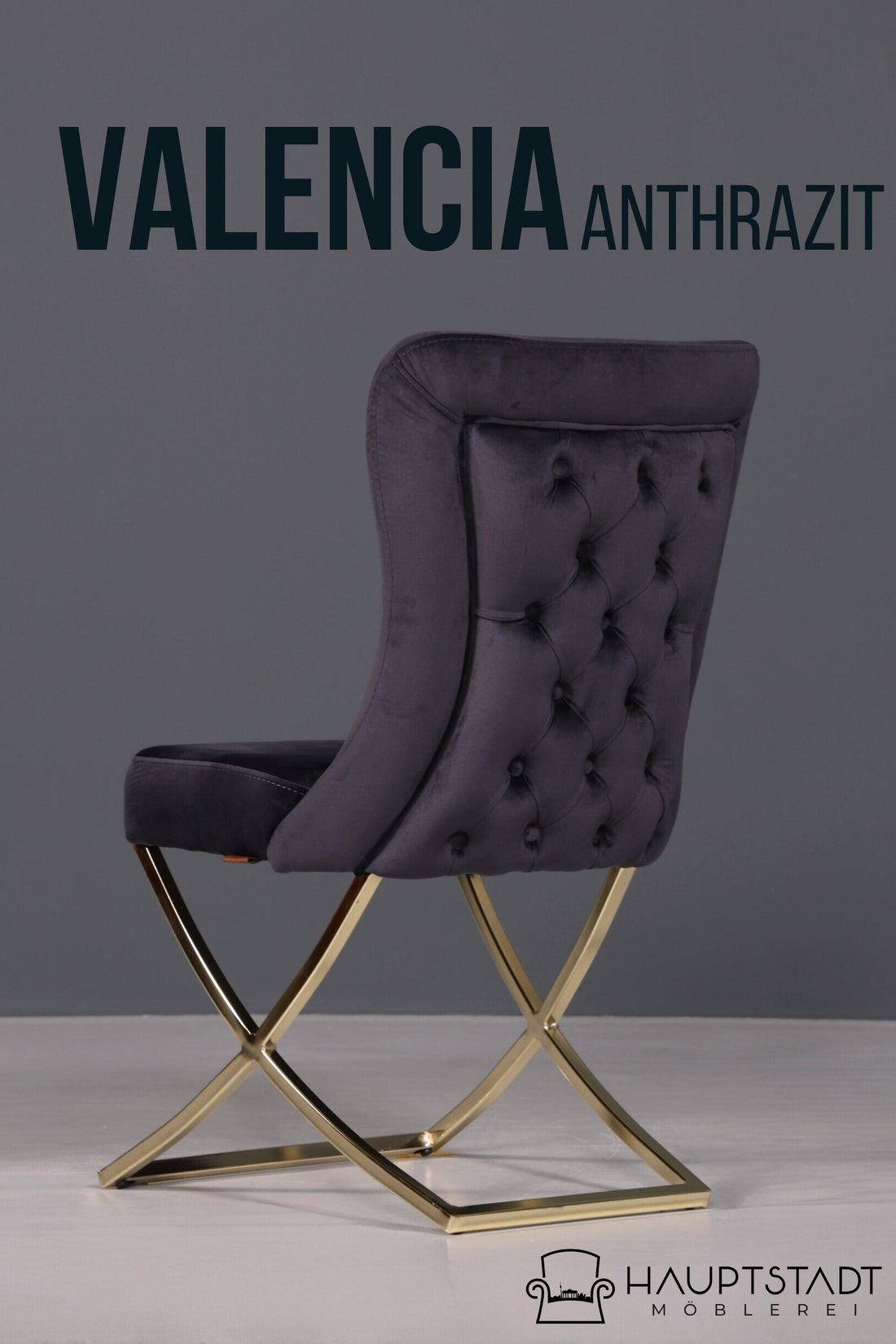 Elegant Chesterfield dining chair &quot;Valencia&quot; in anthracite gold 