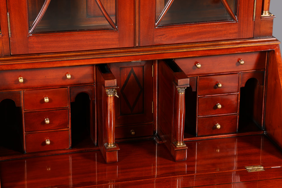 Wunderschöner Englischer Sekretär Vitrine Bibliothek Biedermeier Stil Aufsatzsekretär echt Holz Antik Schrank Regal