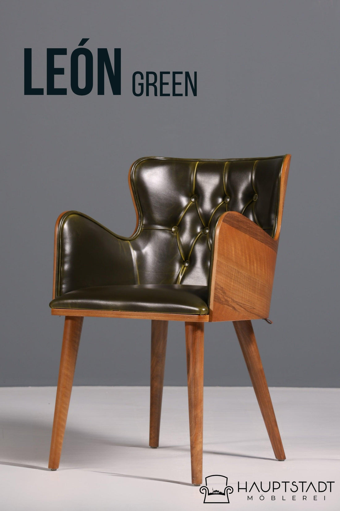 Beautiful Chesterfield style chair &quot;León Green&quot; armchair walnut secretary chair 