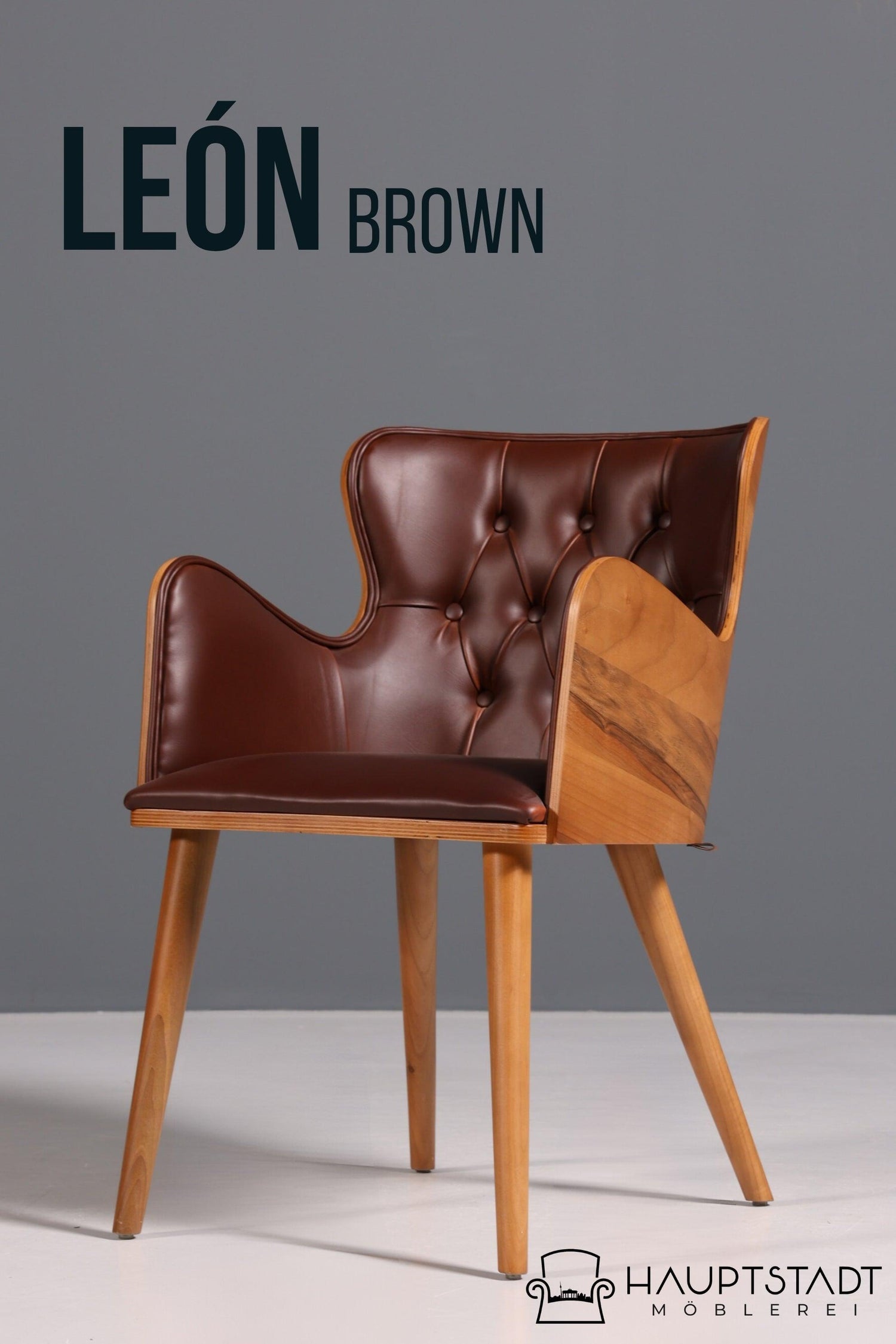 Beautiful Chesterfield style chair &quot;León Brown&quot; armchair walnut dining room chair secretary chair 