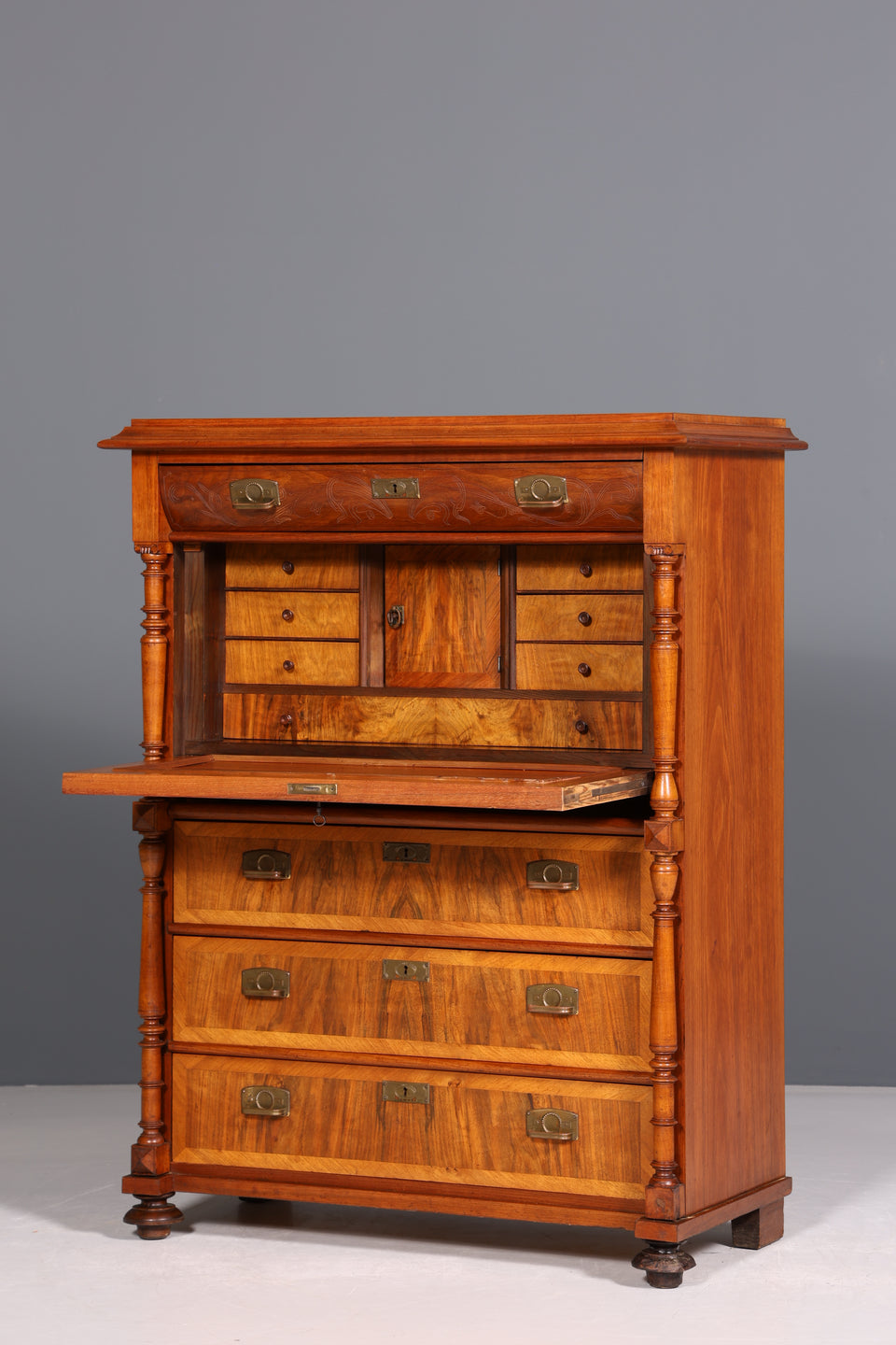 Wunderschöner Gründerzeit Sekretär Vertiko Nussbaum Highboard Jugendstil Kommode Schrank um 1880