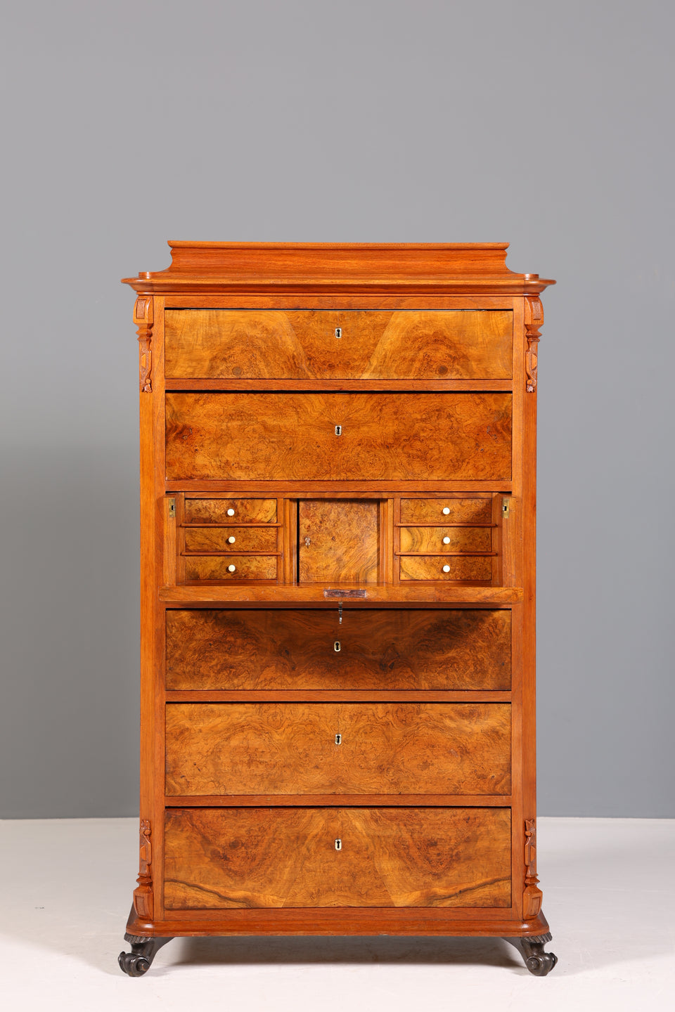 Edler Louis Philippe Sekretär um 1880 Gründerzeit Antik Chiffoniere Schrank Nussbaum