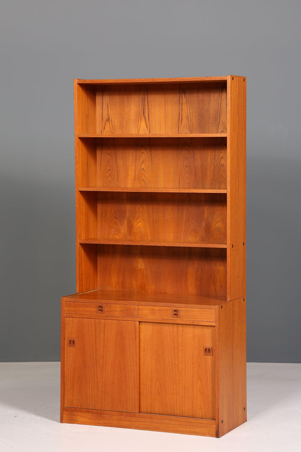 Beautiful Mid Century Shelf Sliding Door Bookcase Teak Wood Chest of Drawers 60s