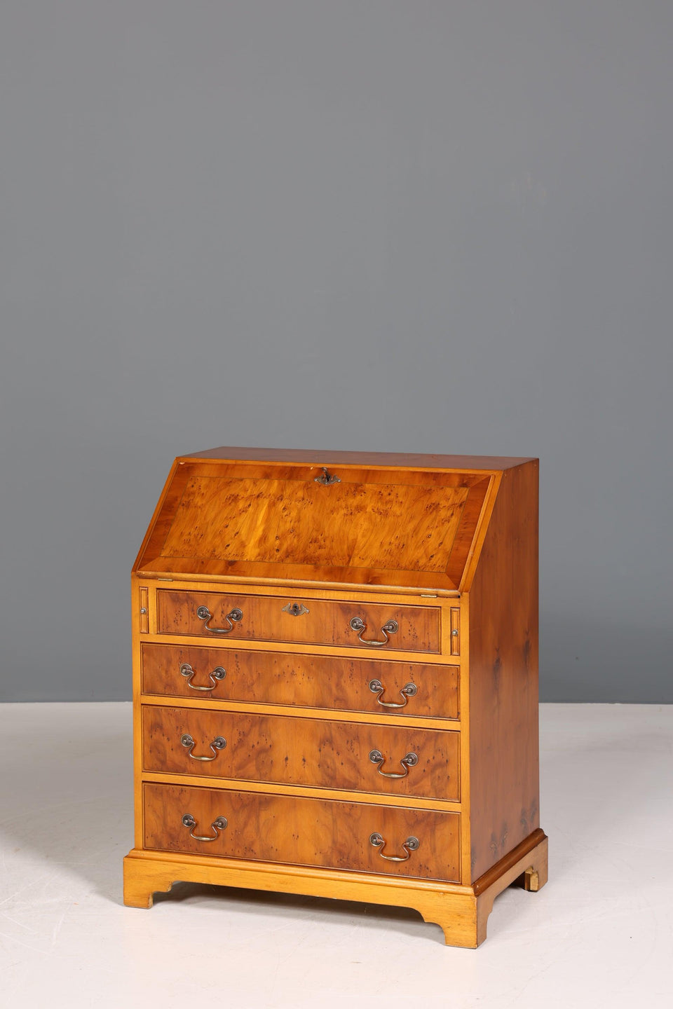 Beautiful English secretary real leather yew writing desk UK desk chest of drawers