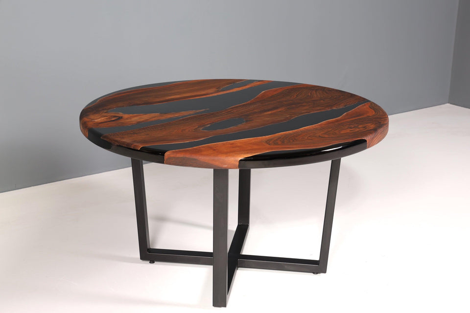 Round epoxy resin table 140cm walnut dining room table solid wood kitchen table