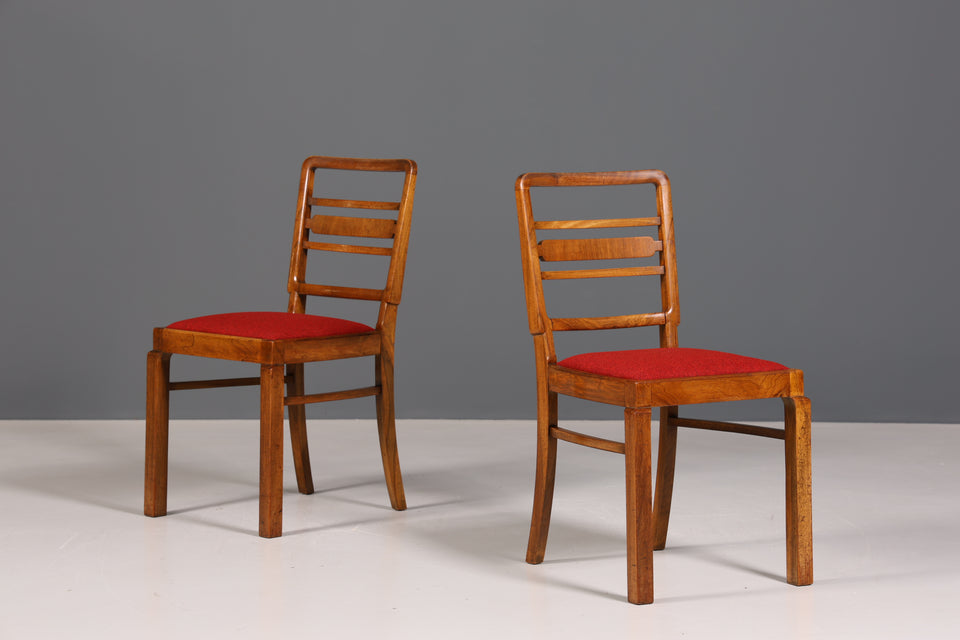 2x Traumhafte Art Deco Stühle um 1930 Nussbaum Stuhl Set Antik Küchenstühle Esszimmer Stuhlset