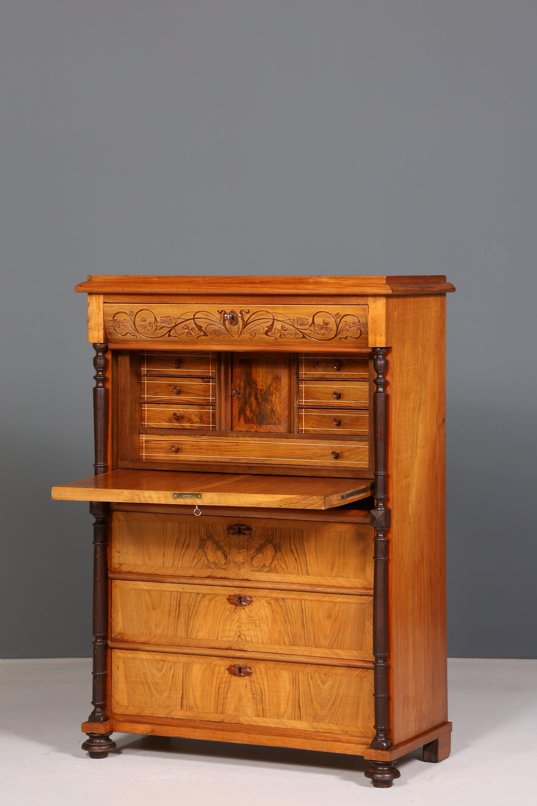 Stilvoller Gründerzeit Sekretär Vertiko Jugendstil Highboard Louis Philippe Kommode um 1880