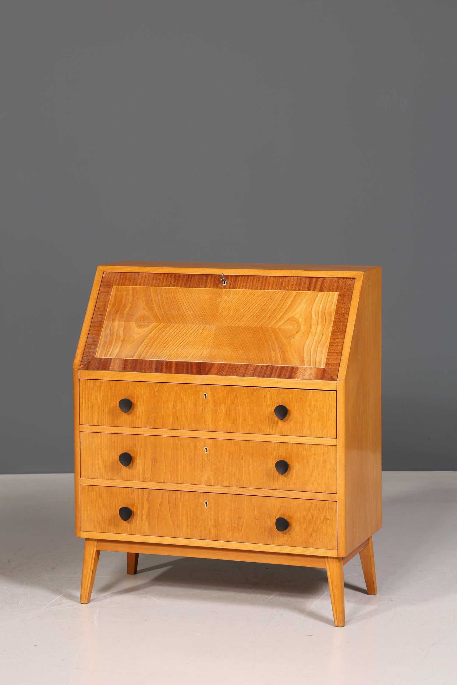 Beautiful Mid Century Secretary around 1960 Writing Furniture Real Wood Office Chest of Drawers