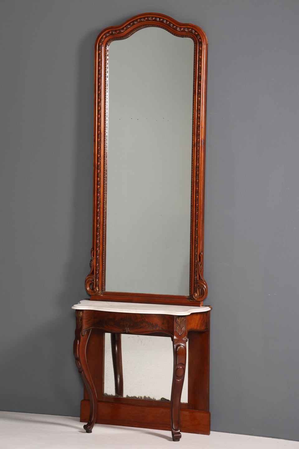Eleganter Louis Philippe XXL Spiegel mit Ablage Flur Spiegelkonsoltisch Jugendstil Marmortisch mit Spiegel