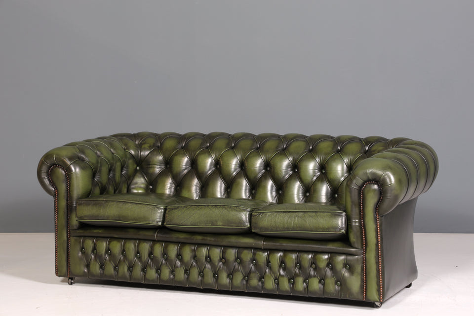 Wunderschönes Original Chesterfield Sofa grün 3-Sitzer echt Leder Couch