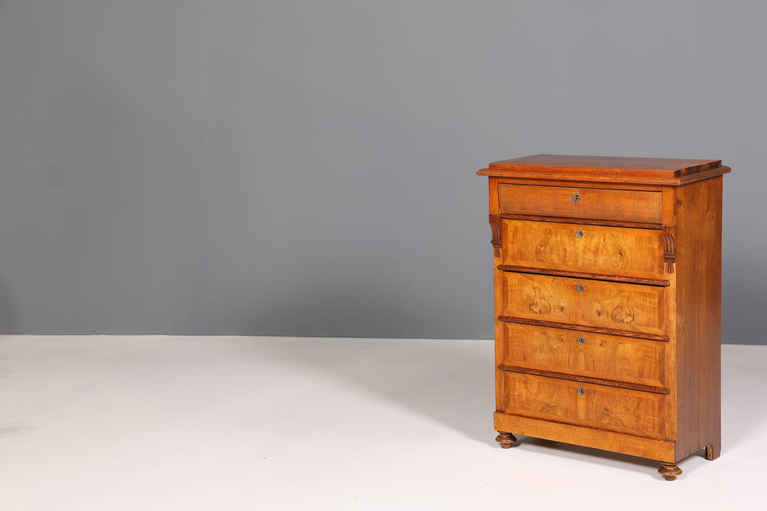 Beautiful Wilhelminian style Vertiko walnut highboard Louis Philippe chest of drawers around 1880