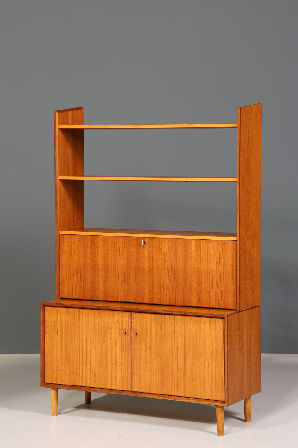 Simple Mid Century Shelf Danish Design Bookcase Retro Folding Cabinet Secretary Chest of Drawers 60s