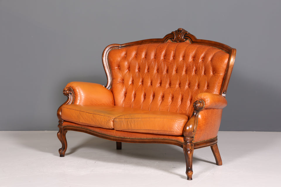 Königliches Barock Sofa 2-Sitzer echt Leder Rokoko Canapé Luxus Chesterfield Couch