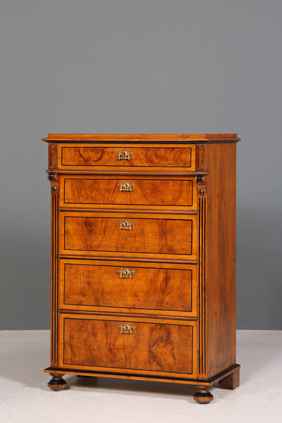 Stylish Wilhelminian style Vertiko walnut highboard Louis Philippe chest of drawers around 1880