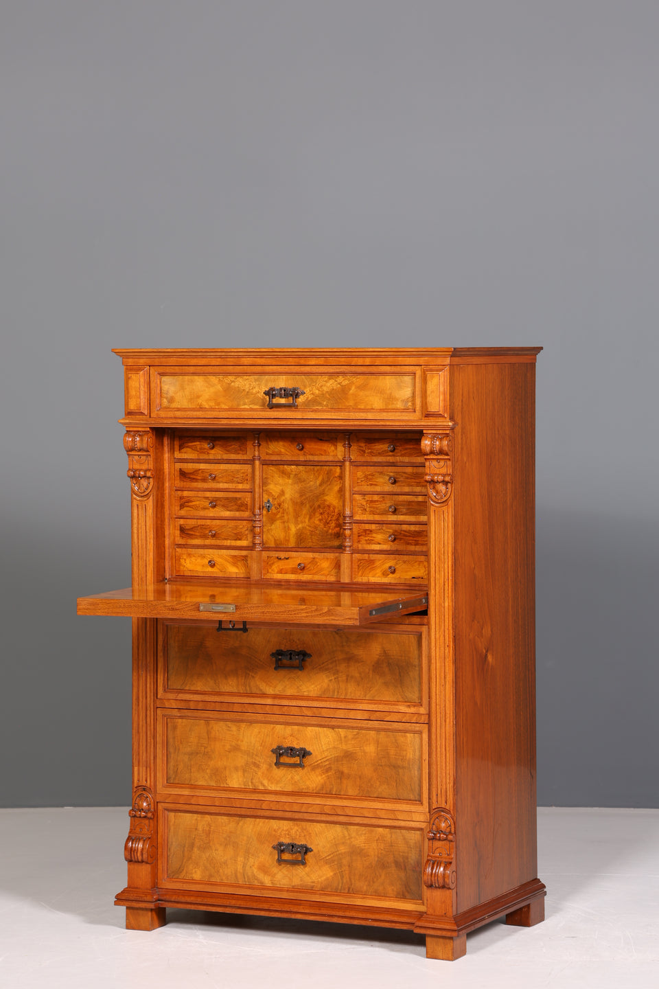 Wunderschöner Gründerzeit Sekretär Vertiko Nussbaum Highboard Louis Philippe Kommode um 1880