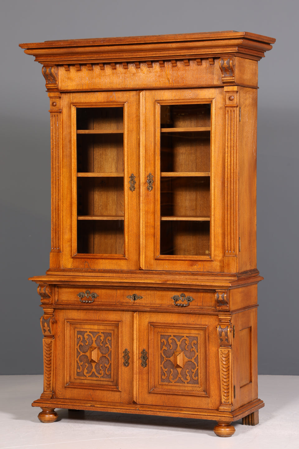 Edler Gründerzeit Vitrine um 1880 Schrank Antik Jugendstil Eiche Bücherregal