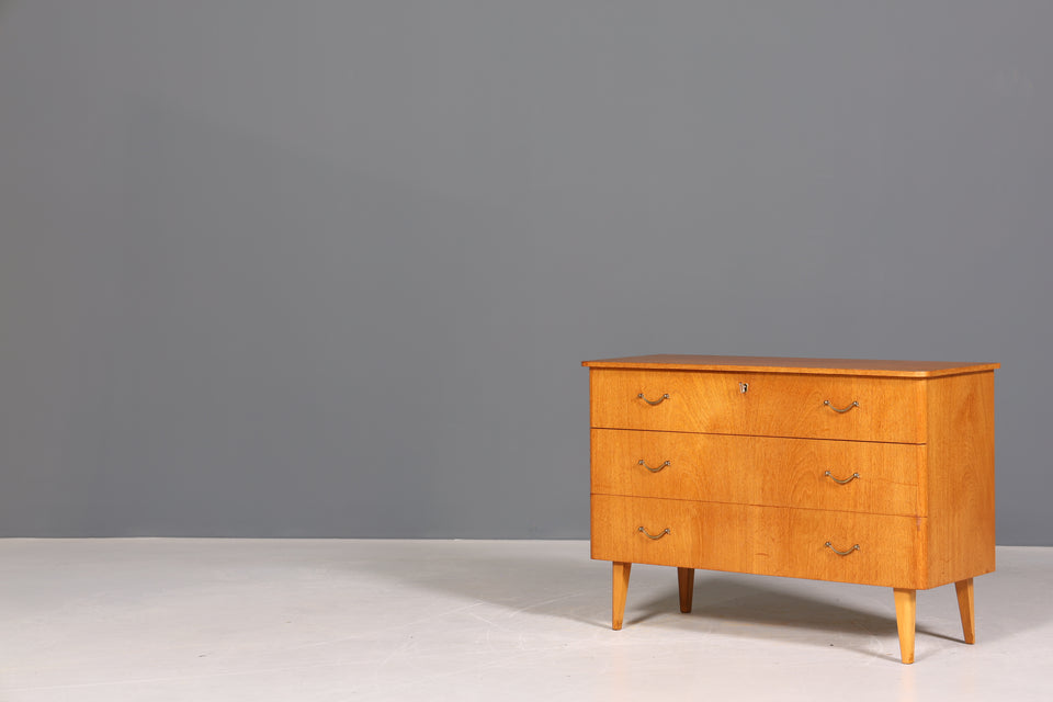 Schlichte Mid Century Kommode Teak Holz Sideboard Wäschekommode echt Holz Schubladenkommode