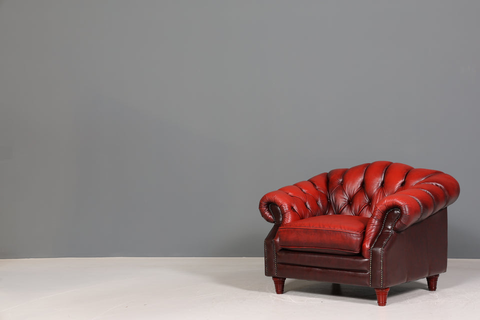 Beautiful original Chesterfield armchair English Oxblood leather armchair