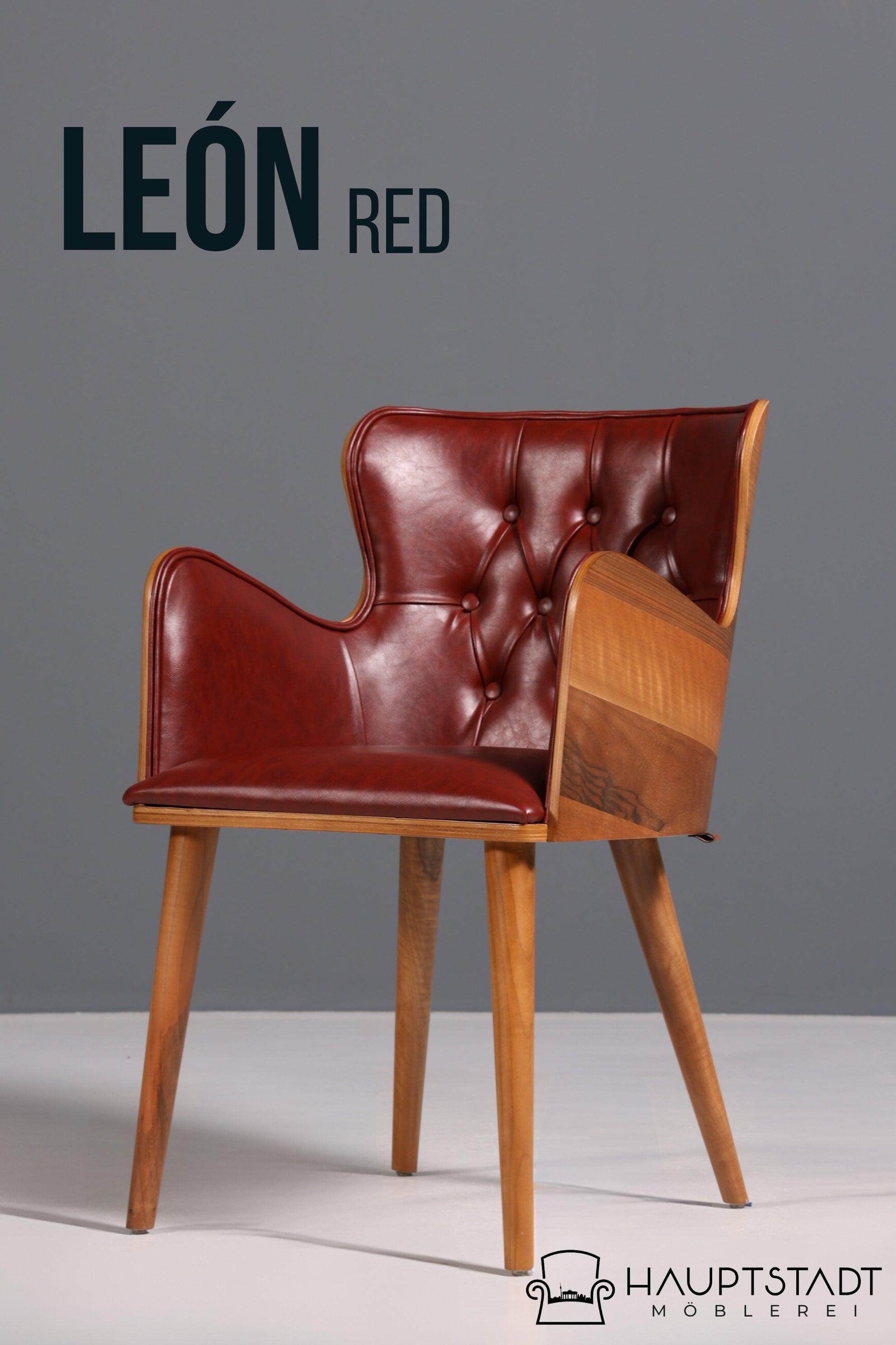 Beautiful Chesterfield style chair &quot;León Red&quot; armchair walnut dining room chair secretary chair