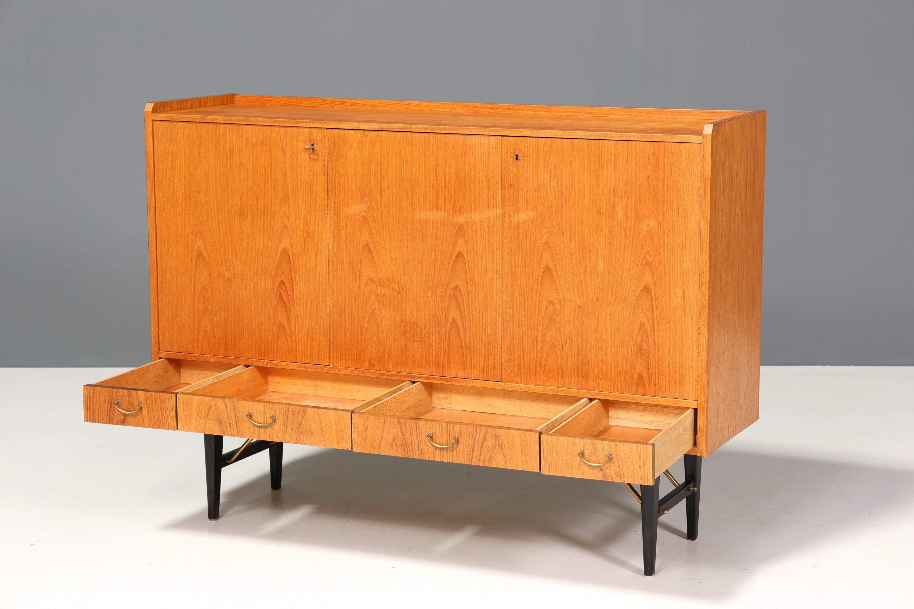 Stilvolles Mid Century Highboard echt Holz Schrank Retro Sideboard Regal Kommode