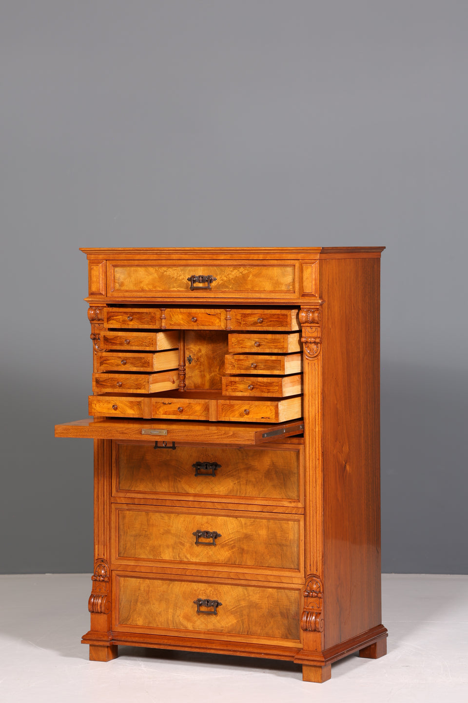 Wunderschöner Gründerzeit Sekretär Vertiko Nussbaum Highboard Louis Philippe Kommode um 1880