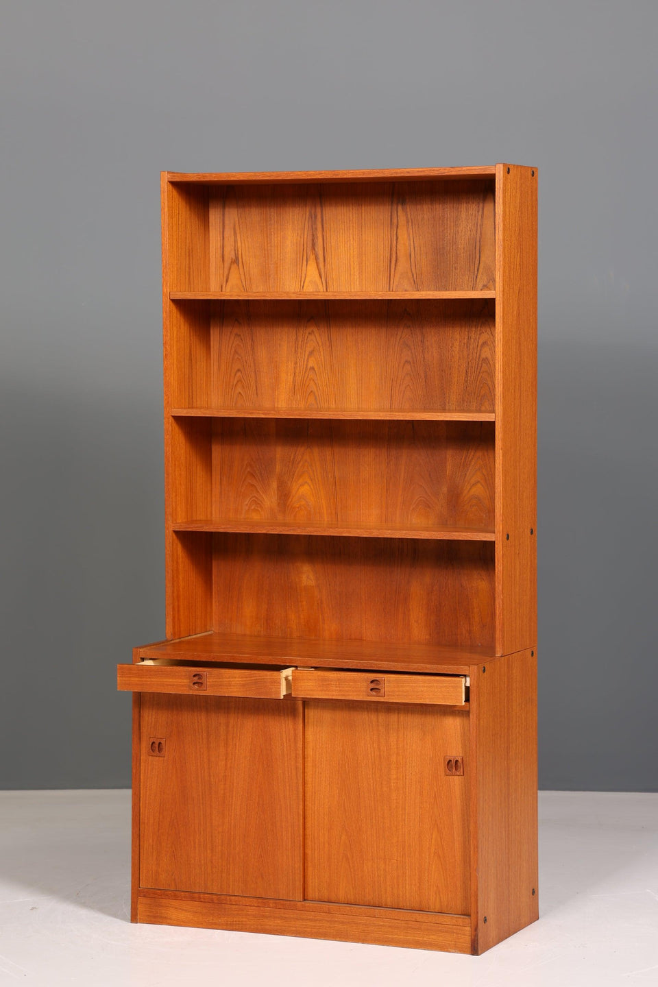 Beautiful Mid Century Shelf Sliding Door Bookcase Teak Wood Chest of Drawers 60s