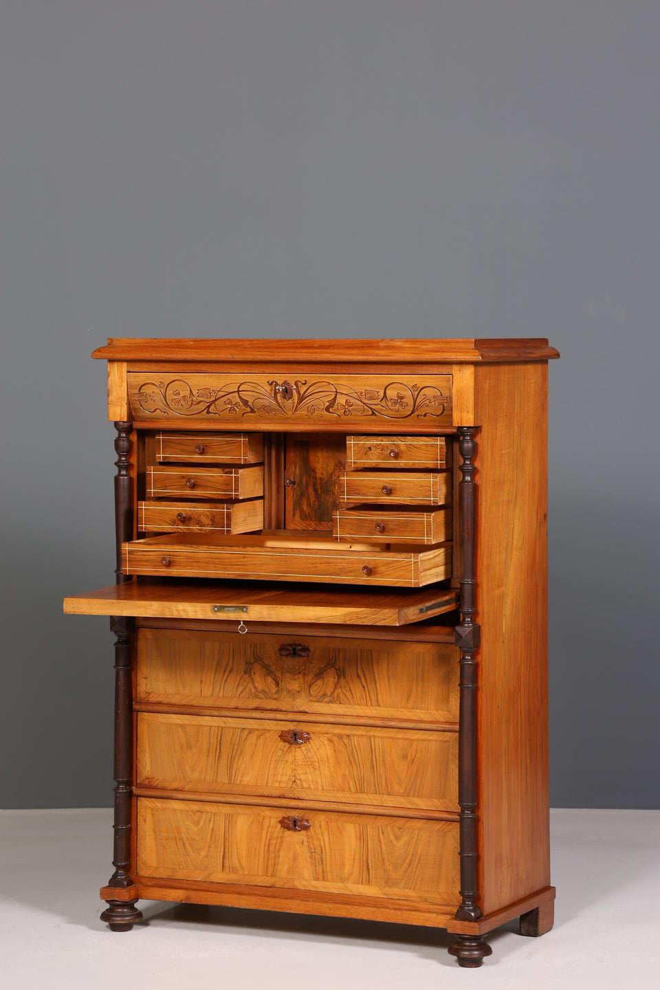 Stylish Wilhelminian style secretary Vertiko Art Nouveau highboard Louis Philippe chest of drawers around 1880