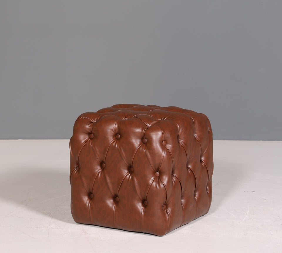 Elegant Chesterfield style stool footstool UK brown light