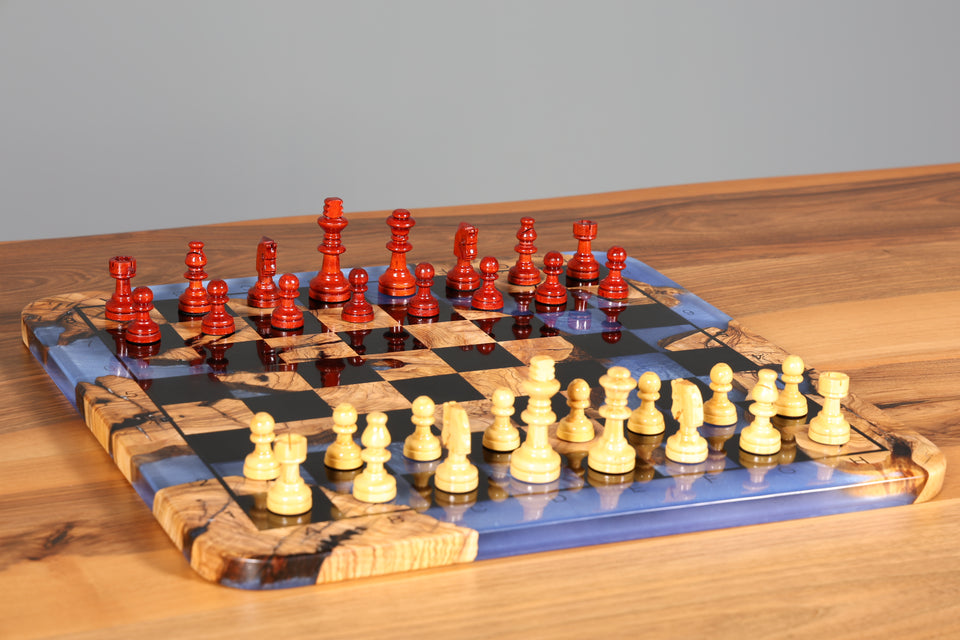 Impressive Handmade Epoxy Resin Chess Board Olive Tree Epoxy Game Board