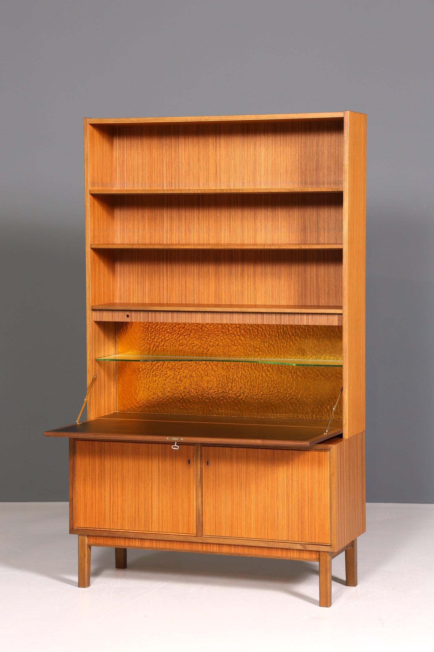 Schlichtes Mid Century Regal Skandinavischer Teak Holz Sekretär Bücherregal Kommode Bar