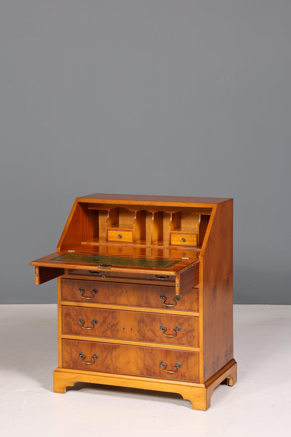 Beautiful English secretary real leather yew writing desk UK desk chest of drawers