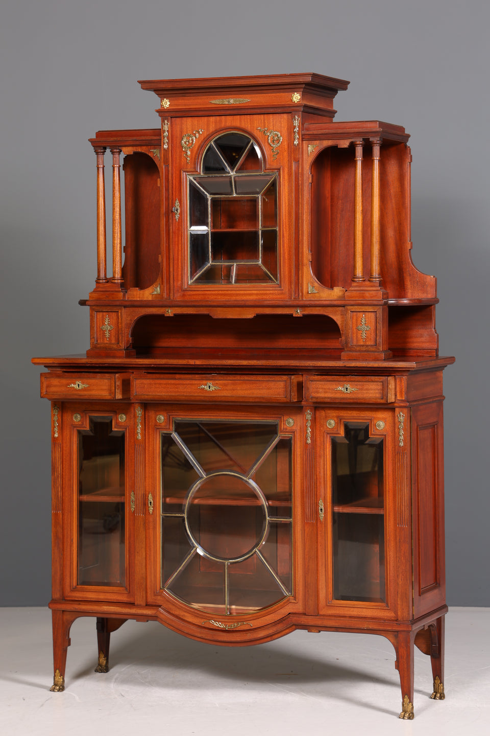 Traumhafte Jugendstil Vitrine echt Holz Bücherschrank Antik Küchenschrank Anrichte