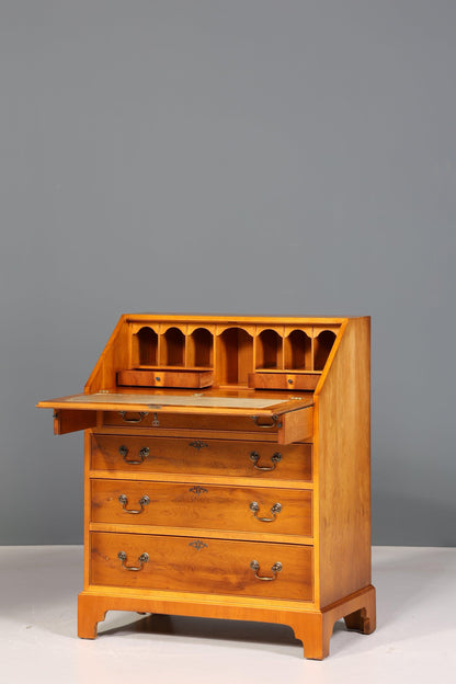 Stylish English secretary real leather pad yew writing chest UK desk antique 60s chest of drawers