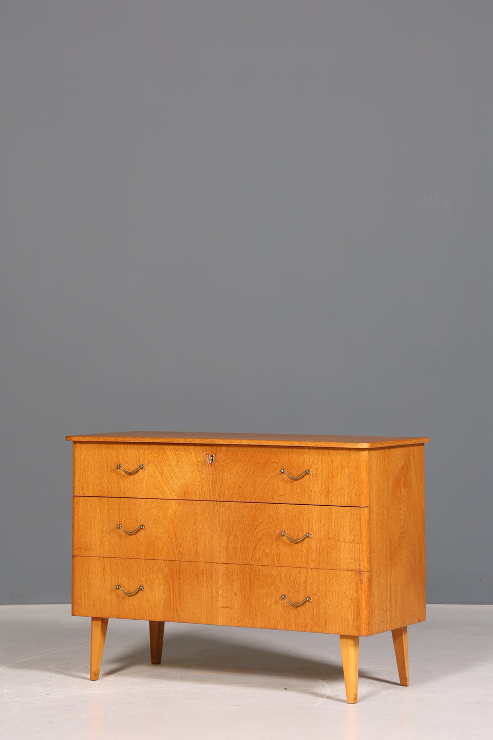 Schlichte Mid Century Kommode Teak Holz Sideboard Wäschekommode echt Holz Schubladenkommode