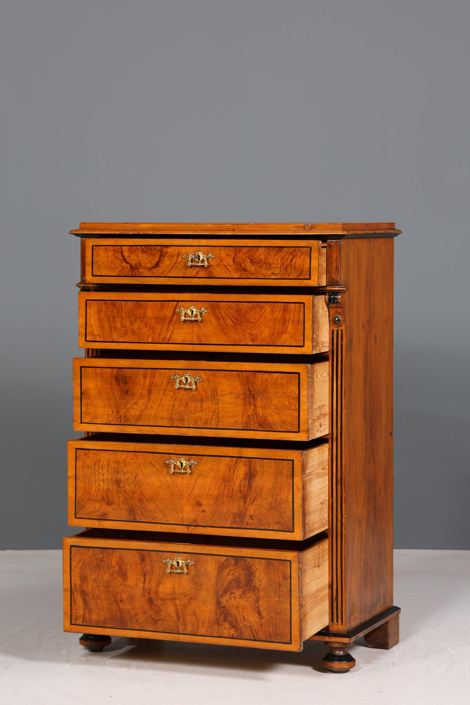 Stylish Wilhelminian style Vertiko walnut highboard Louis Philippe chest of drawers around 1880