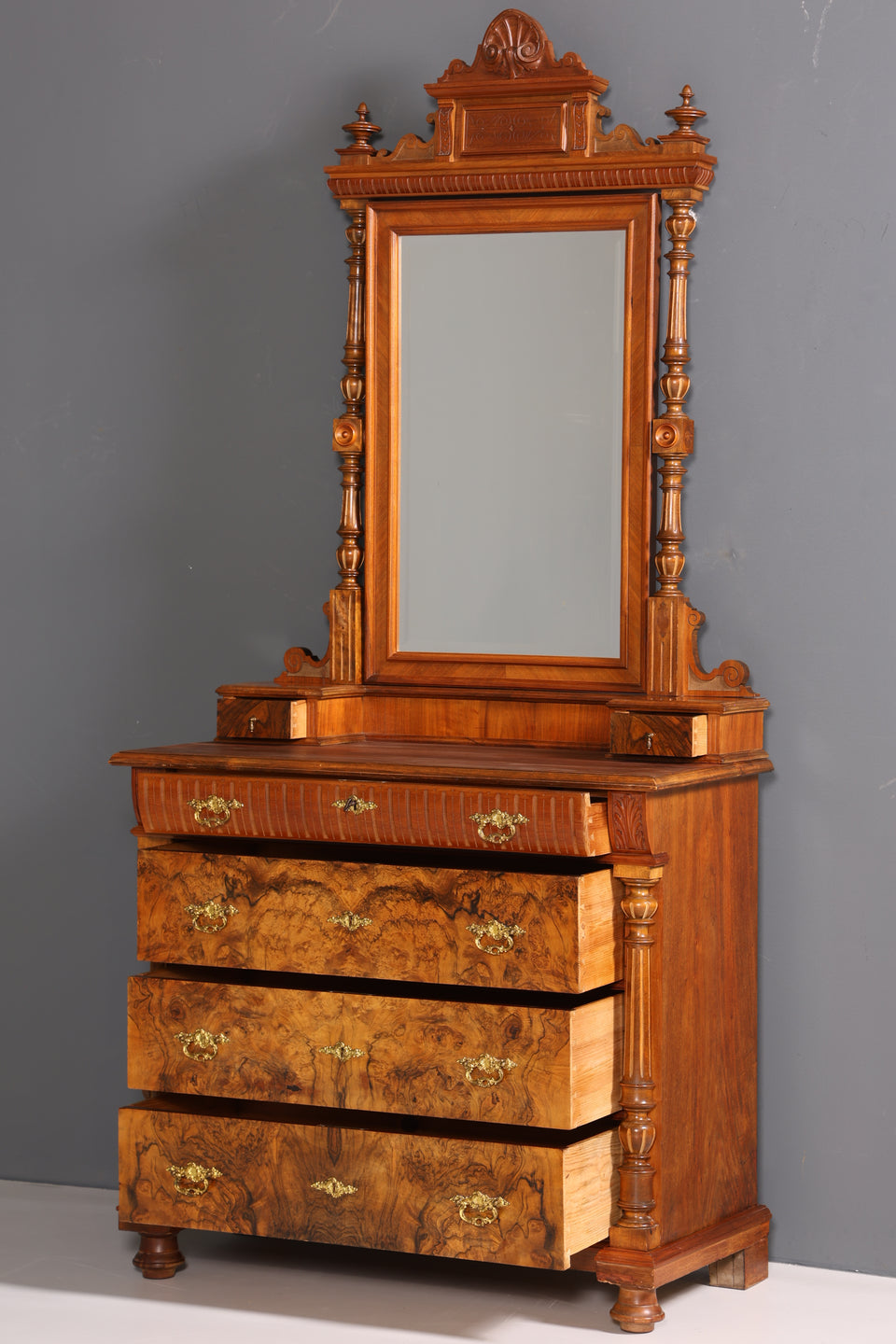 Edle Louis Philippe Kommode mit Spiegelaufsatz Gründerzeit Frisierkommode Holz Schrank Antik Flurschrank um 1880