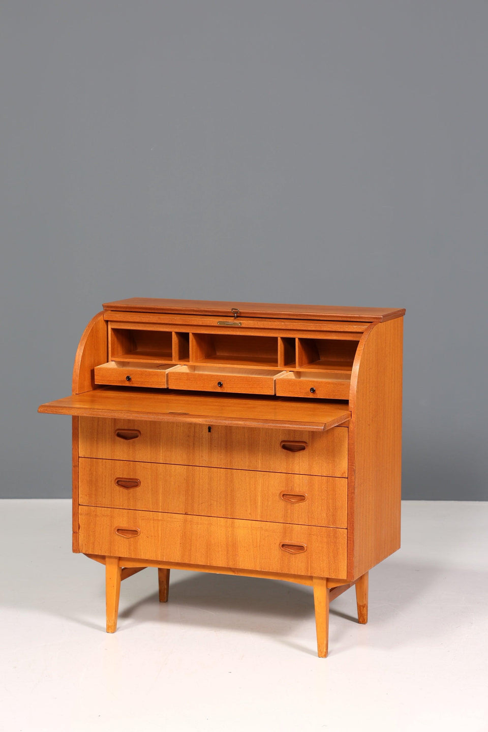 Wunderschöner Mid Century Rollladen Sekretär Danish Design Teak Holz Schreibkommode 60er Jahre