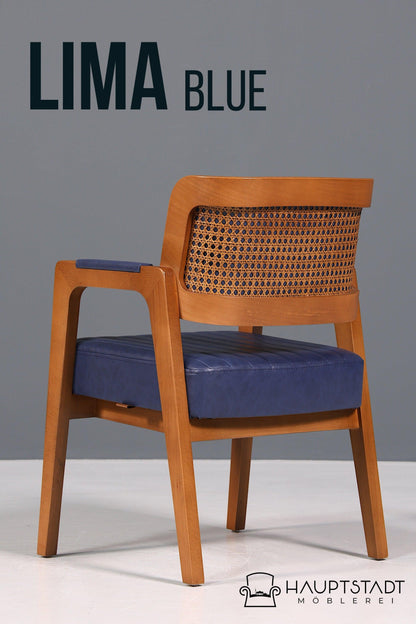 Noble armchair &quot;Lima&quot; dining room chair with wickerwork in blue upholstered chair armchair secretary chair