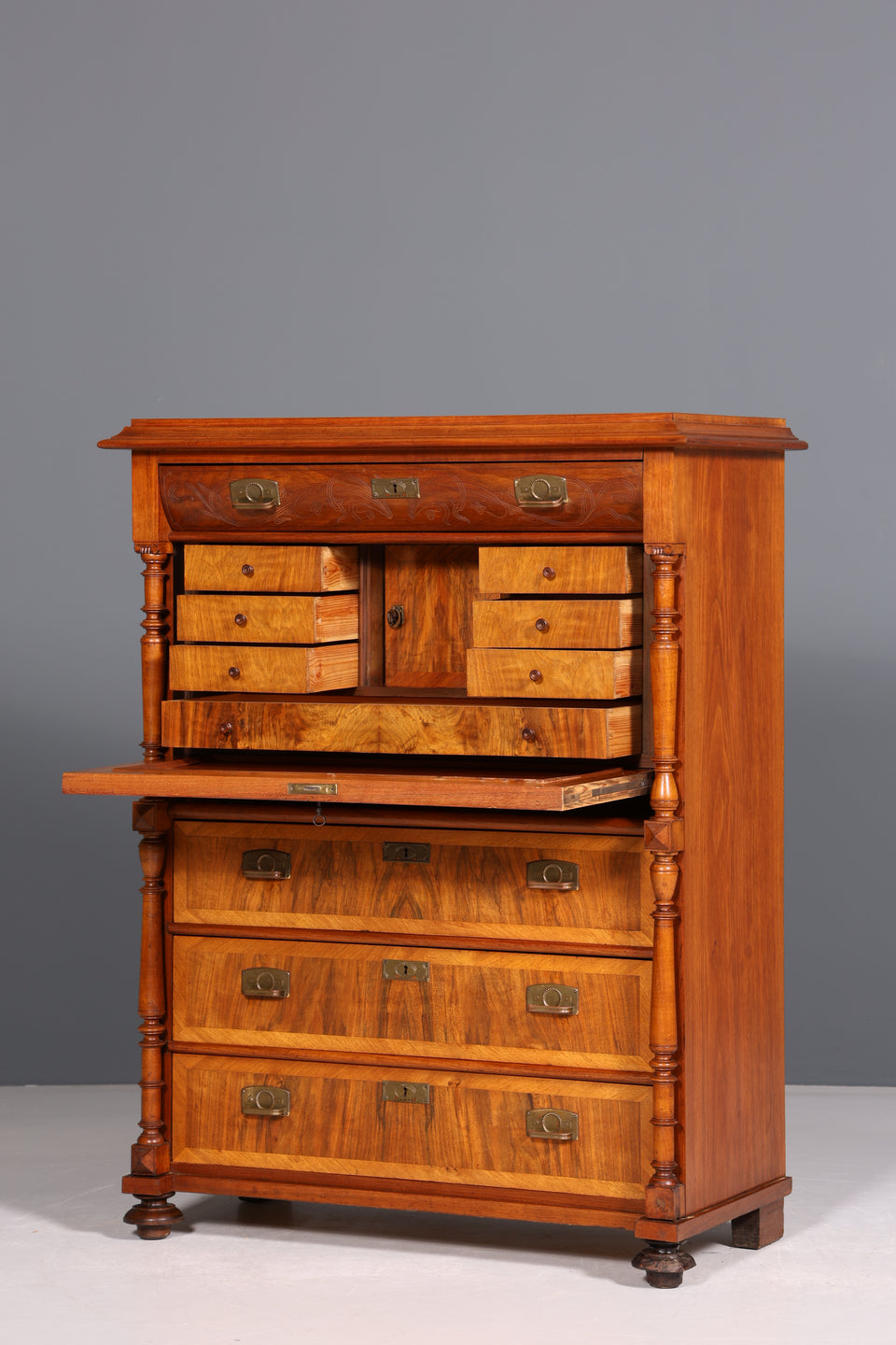 Wunderschöner Gründerzeit Sekretär Vertiko Nussbaum Highboard Jugendstil Kommode Schrank um 1880