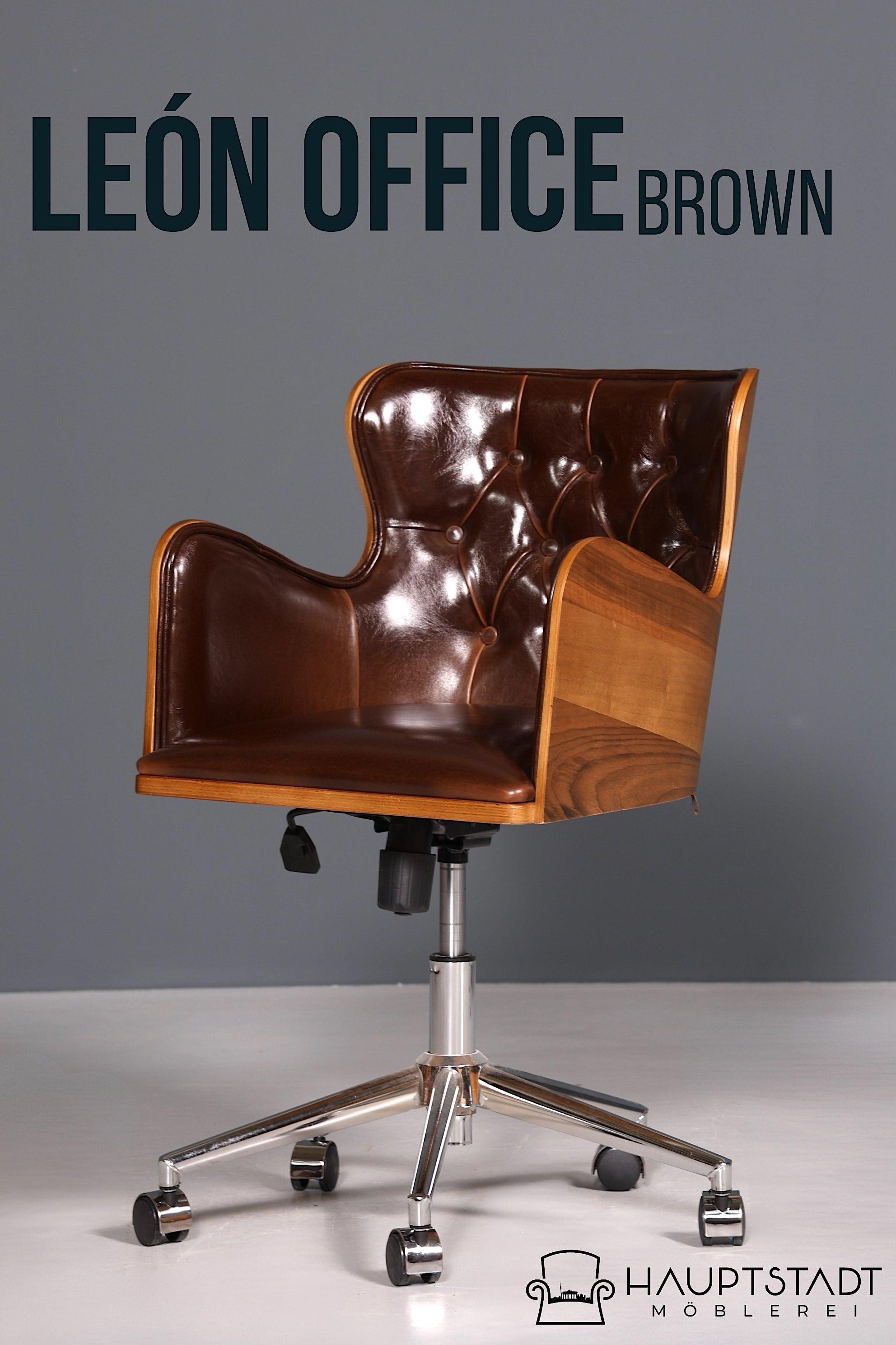 Chesterfield office armchair &quot;Leon-Office&quot; brown walnut