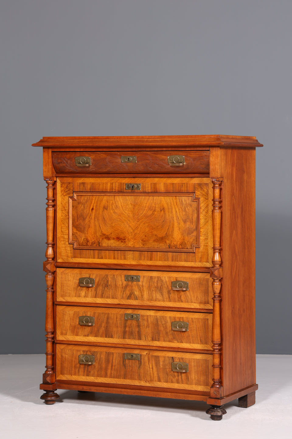 Wunderschöner Gründerzeit Sekretär Vertiko Nussbaum Highboard Jugendstil Kommode Schrank um 1880