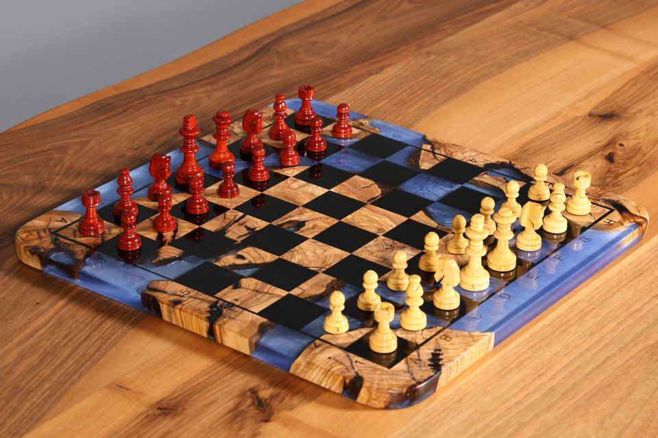 Impressive Handmade Epoxy Resin Chess Board Olive Tree Epoxy Game Board