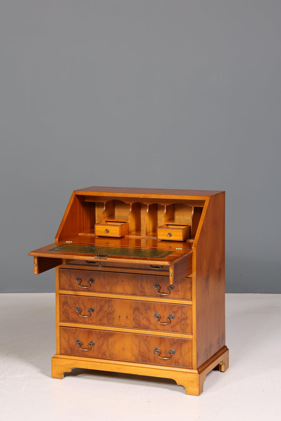 Beautiful English secretary real leather yew writing desk UK desk chest of drawers