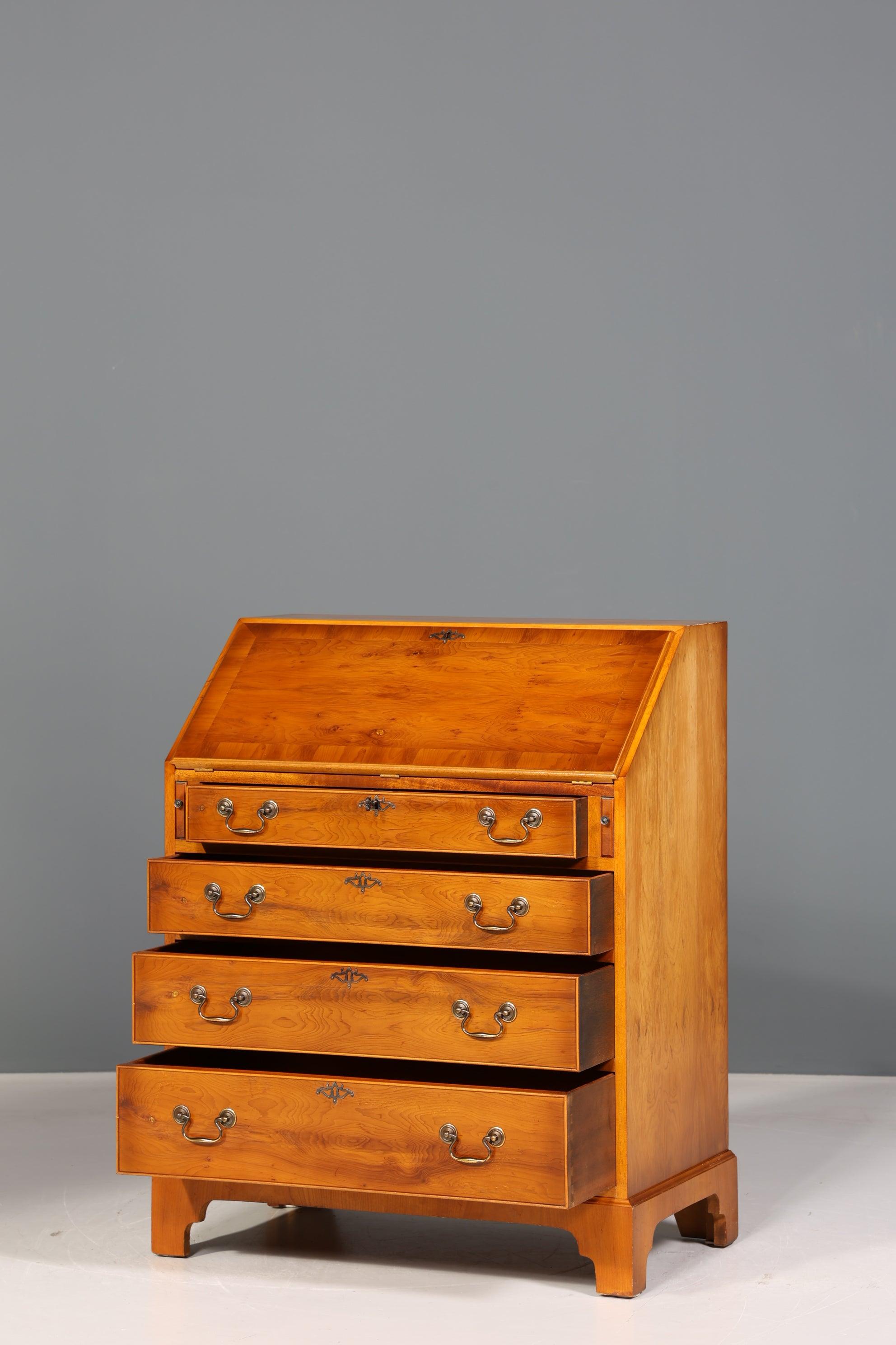 Stylish English secretary real leather pad yew writing chest UK desk antique 60s chest of drawers