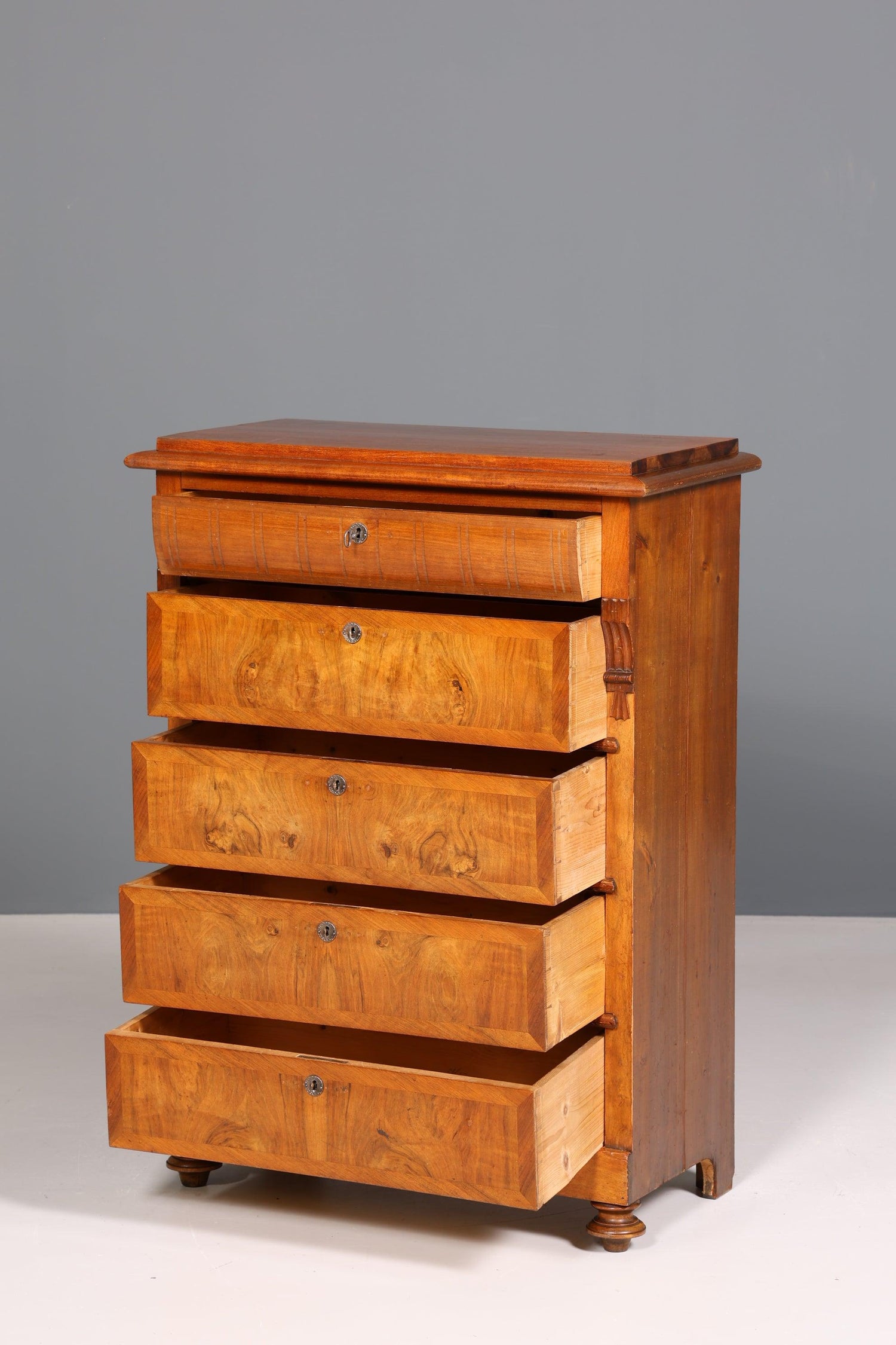 Beautiful Wilhelminian style Vertiko walnut highboard Louis Philippe chest of drawers around 1880