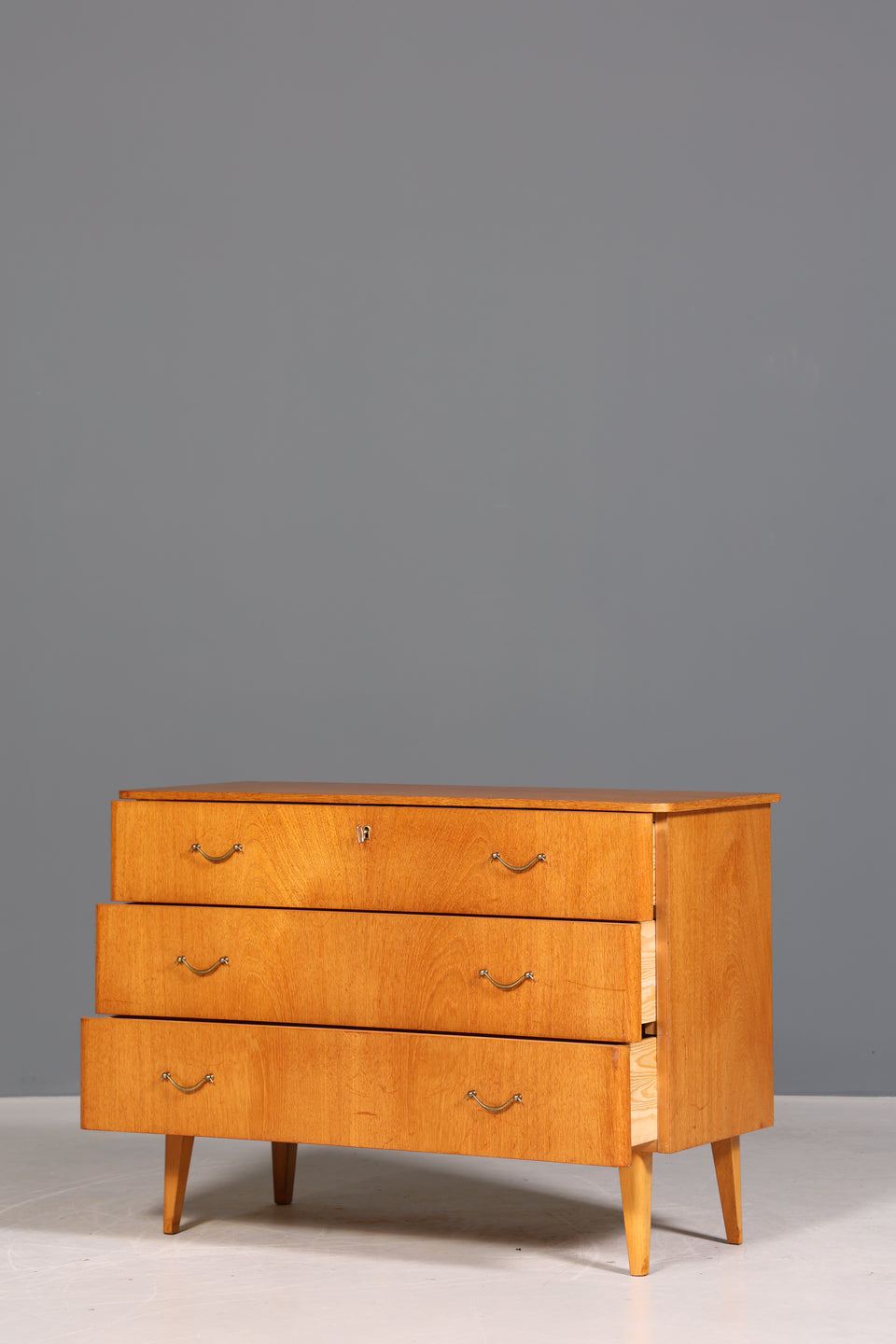 Schlichte Mid Century Kommode Teak Holz Sideboard Wäschekommode echt Holz Schubladenkommode