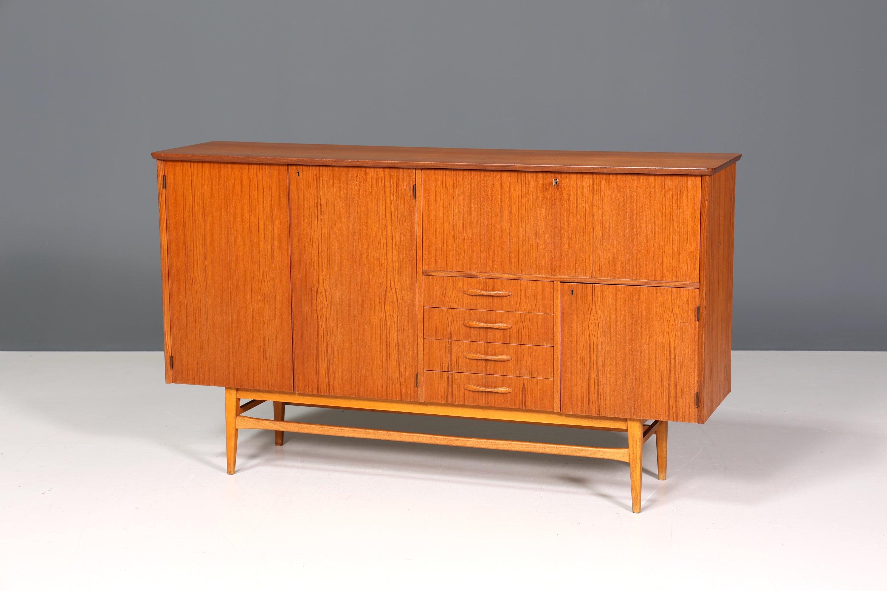 Simple Mid Century Highboard Vintage Sideboard Danish Design Teak Wood Chest of Drawers 60s